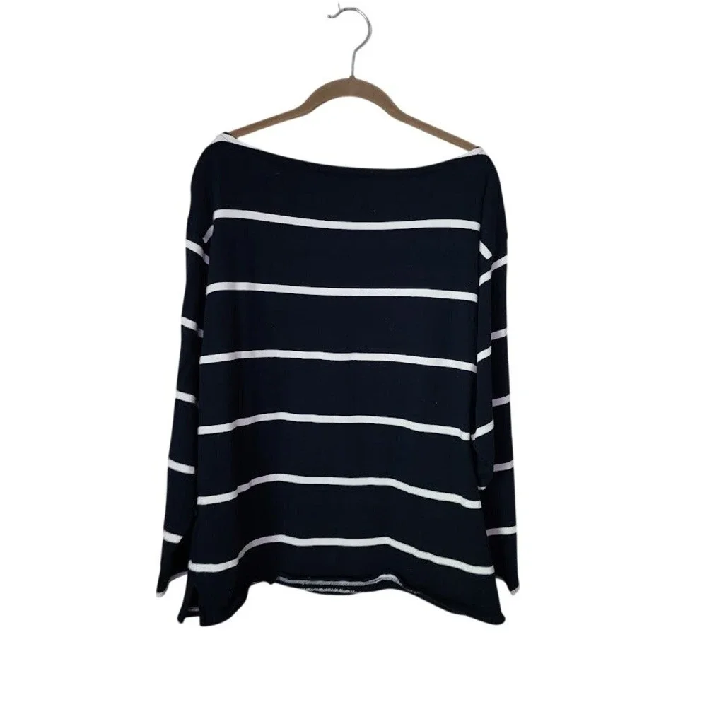 POLO RALPH LAUREN Boatneck Stripe Top Navy White Nautical Fishermancore L - Picture 3 of 7